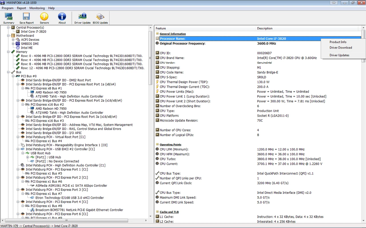HWiNFO 8.52 release console showing sensor monitoring interface